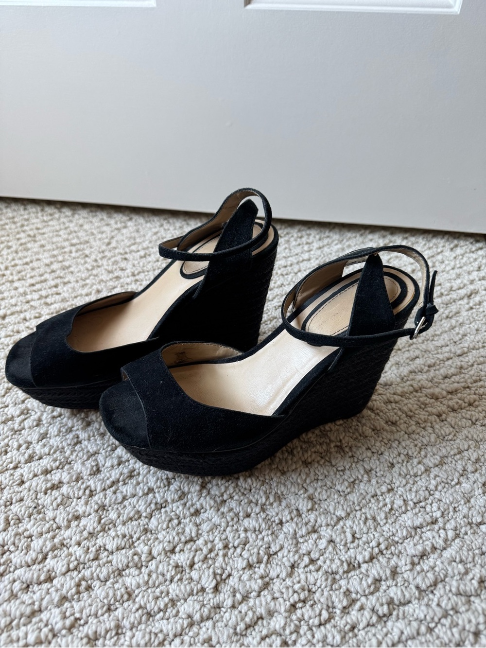 Zara Black Suede Wedge Sandals with Ankle Strap, Size: 37